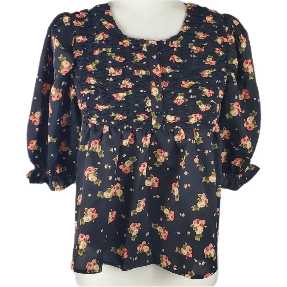 Papermoon NWT floral print black blouse medium